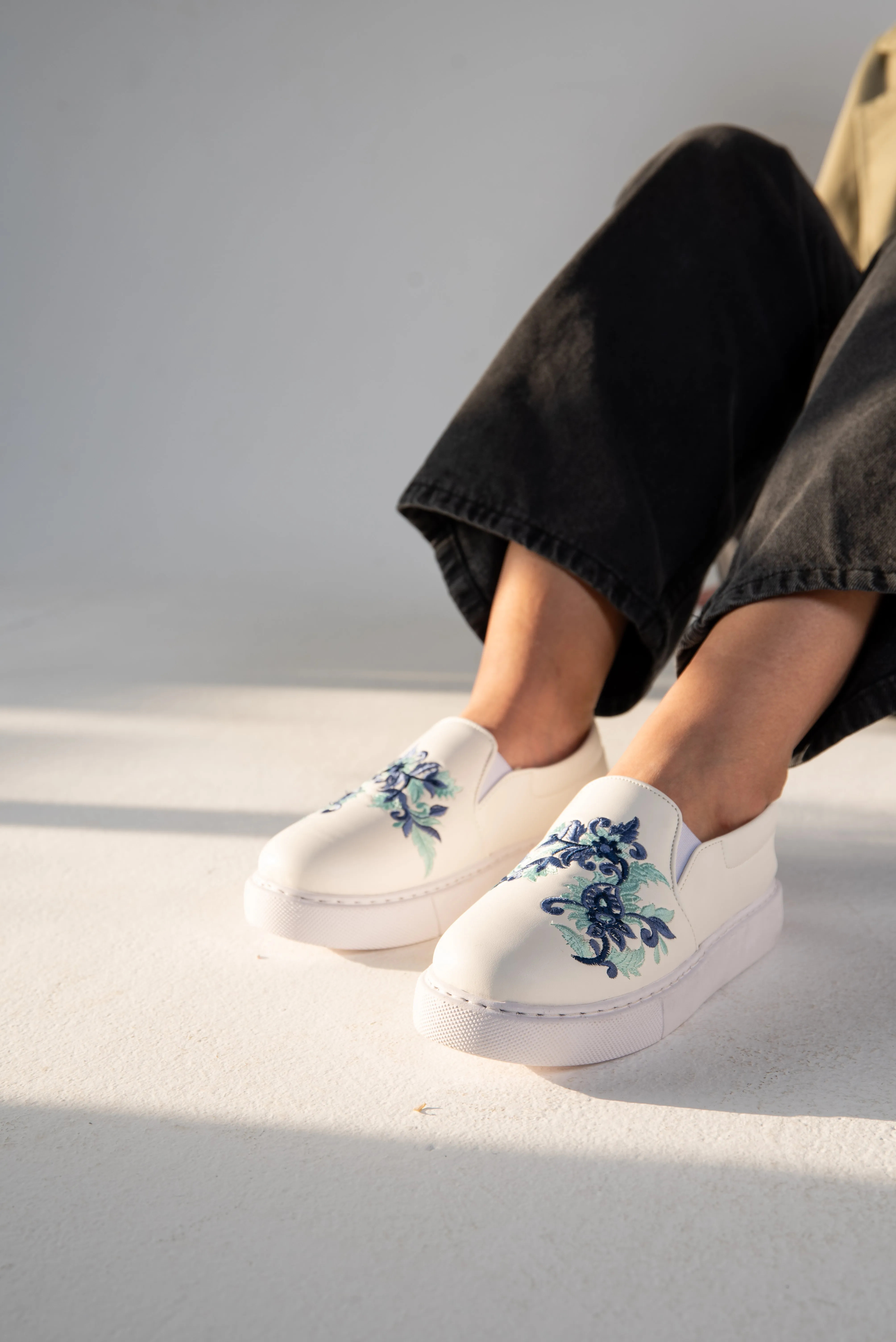 Slip-On Flower Embroidered BabyBlue Sneaker
