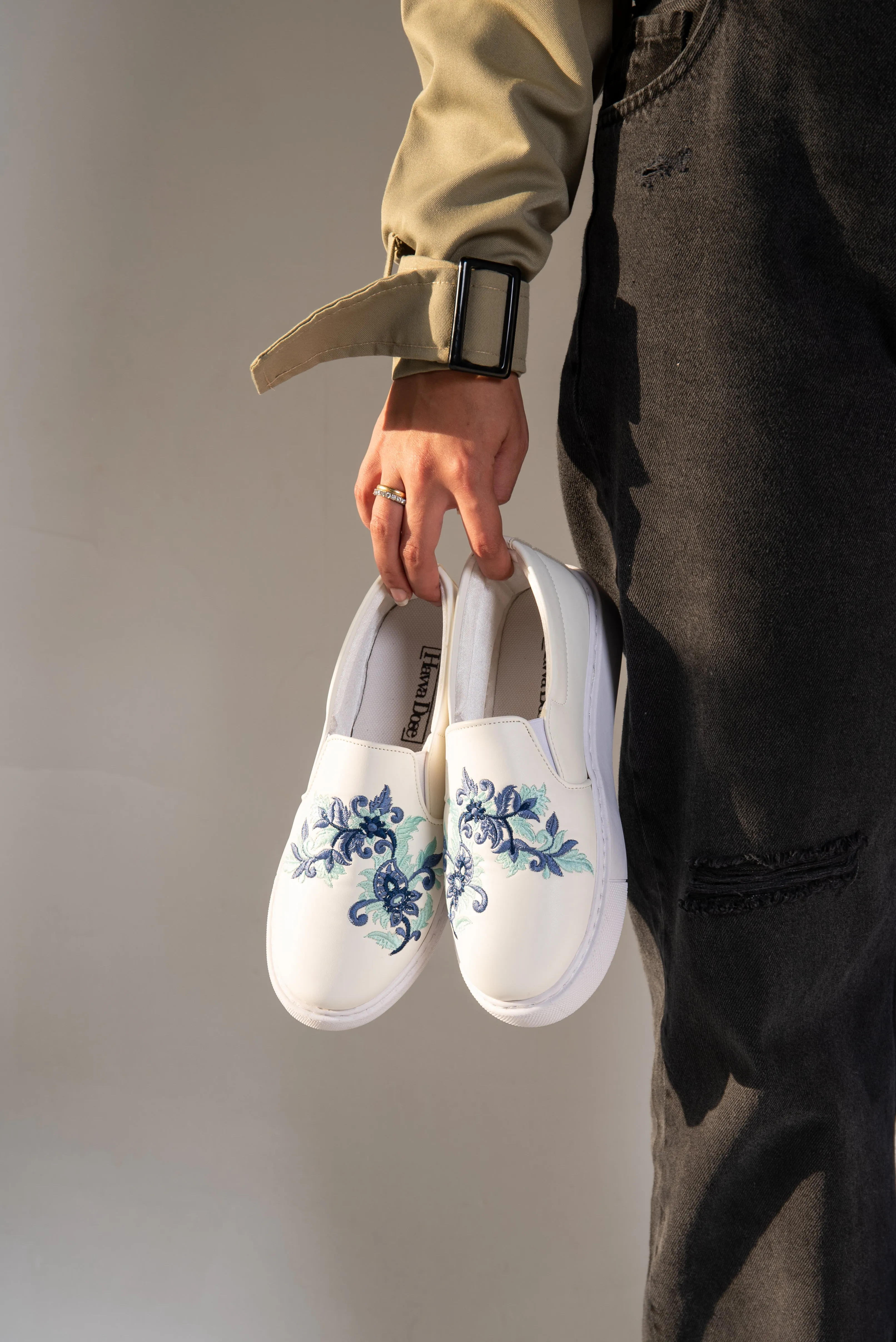 Slip-On Flower Embroidered BabyBlue Sneaker