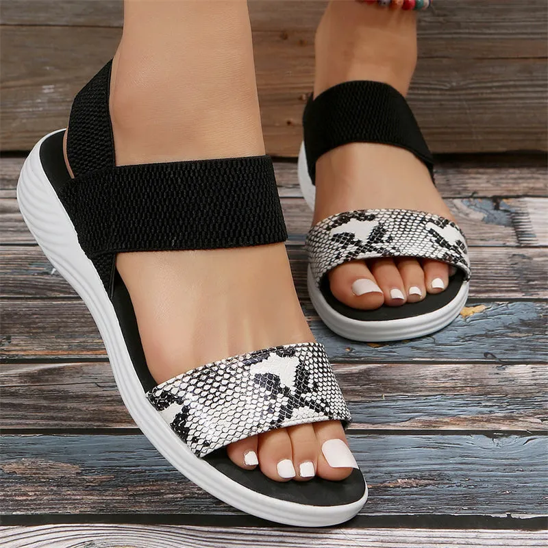 Snake Print Open Toe Non-Slip Sandals for Ladies