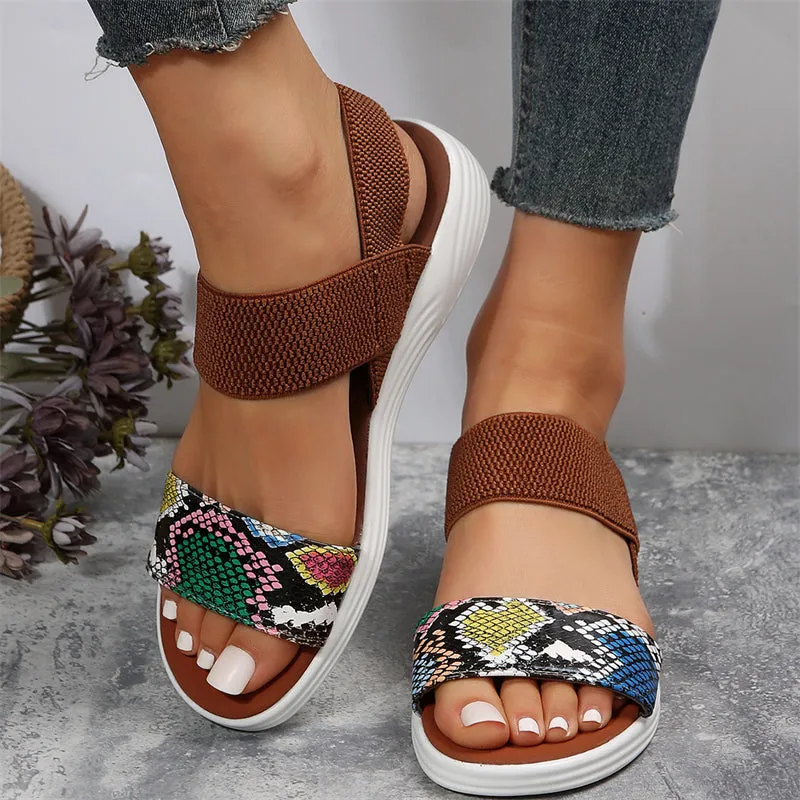 Snake Print Open Toe Non-Slip Sandals for Ladies
