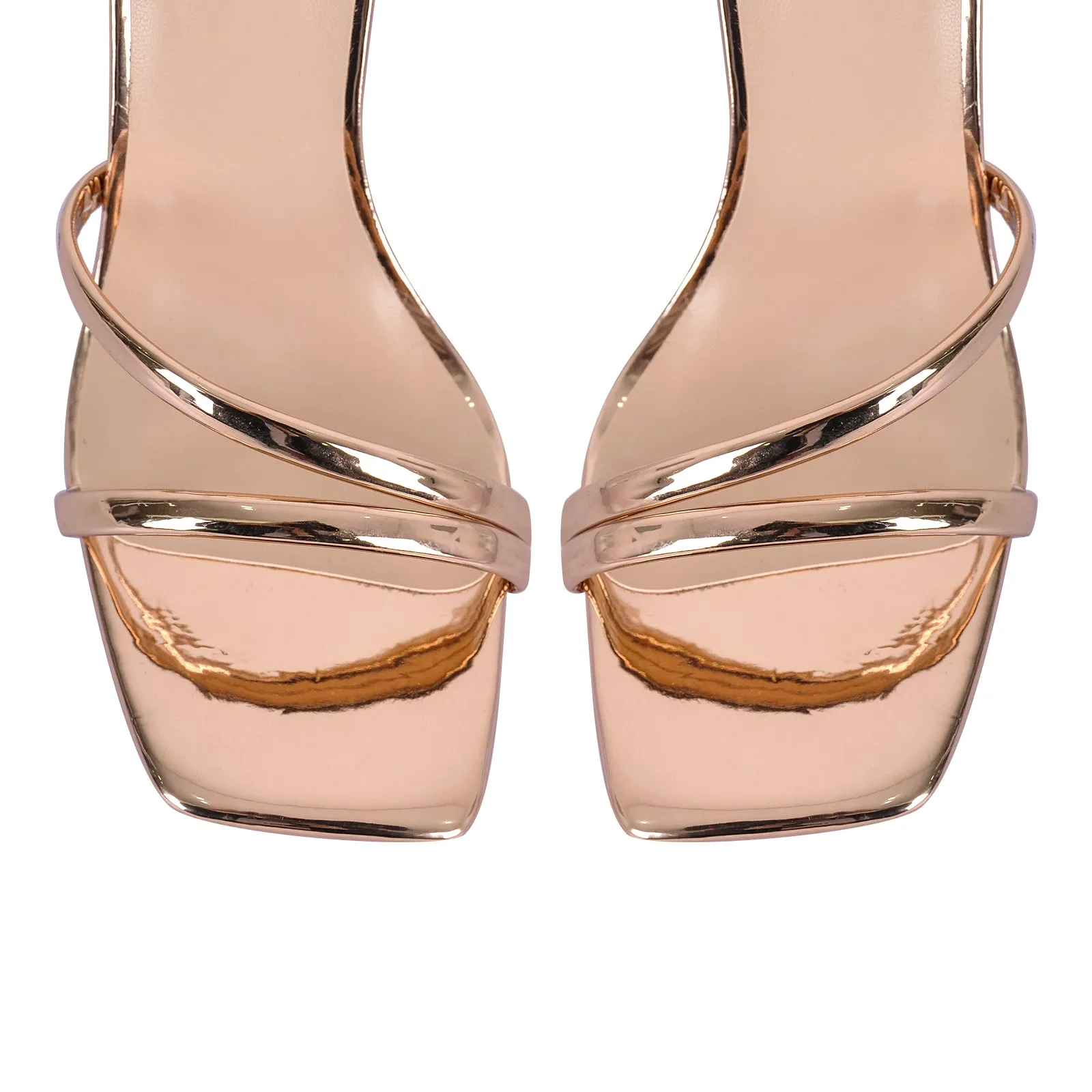 Square Toe Ankle Strap Clear Heel Sandals