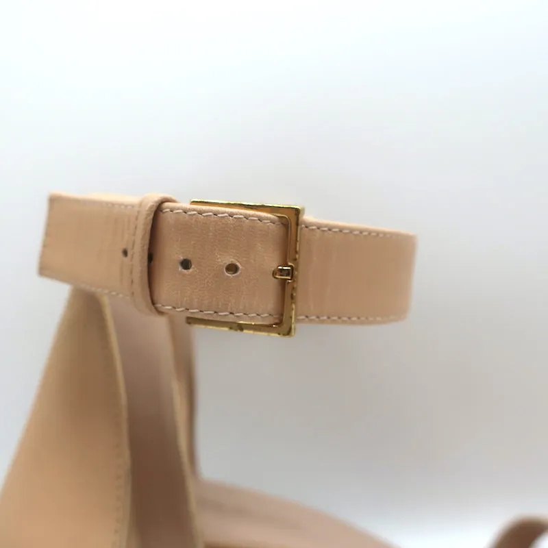 Stuart Weitzman Square Nudist Sandals Beige Leather Size 9 Ankle Strap Heels