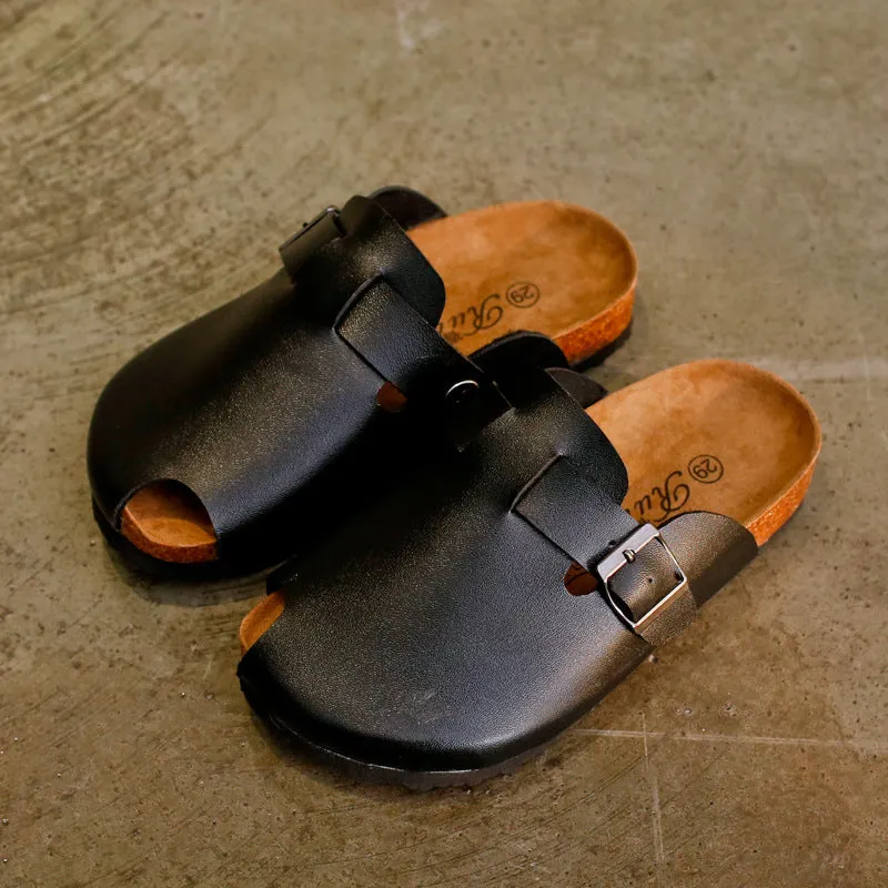 Stylish Cork Beach Slippers for Kids - Black and White Options
