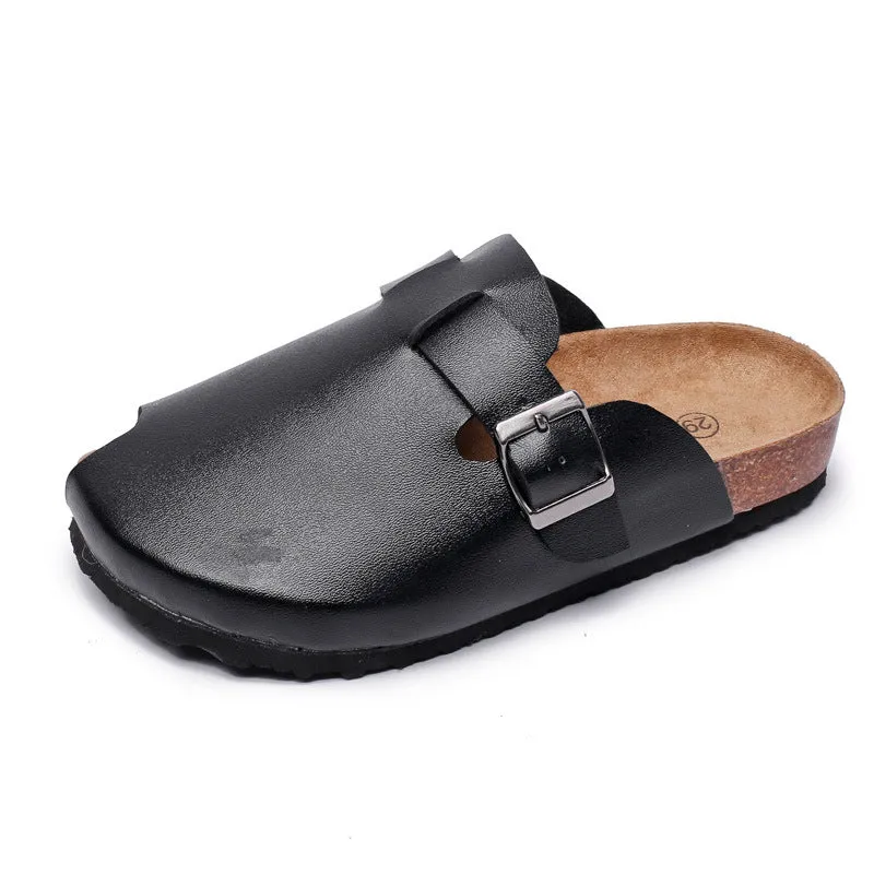 Stylish Cork Beach Slippers for Kids - Black and White Options