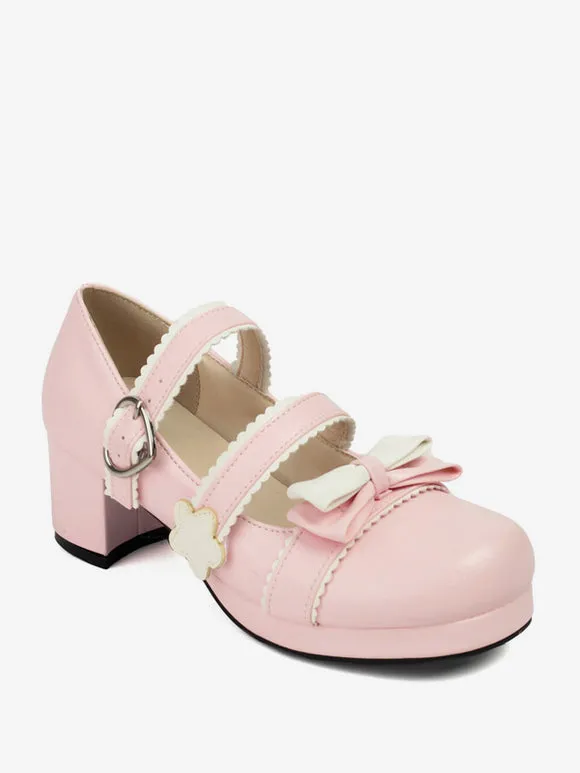 Sweet Lolita Footwear Black Bows PU Leather Chunky Heel Lolita Shoes