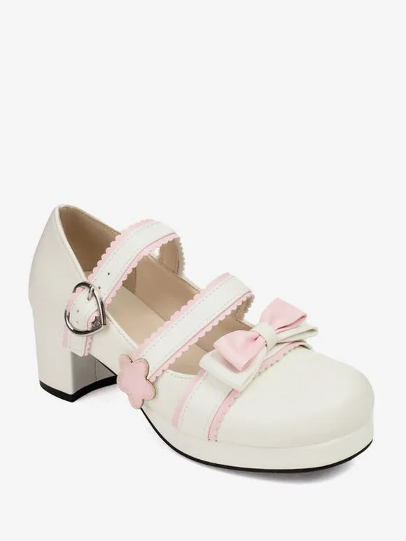 Sweet Lolita Footwear Black Bows PU Leather Chunky Heel Lolita Shoes