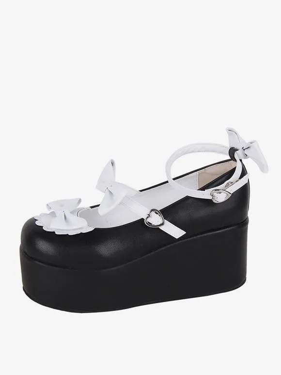 Sweet Lolita Footwear Black Butterfly Two-Tone PU Leather Wedge Heel Lolita Pumps