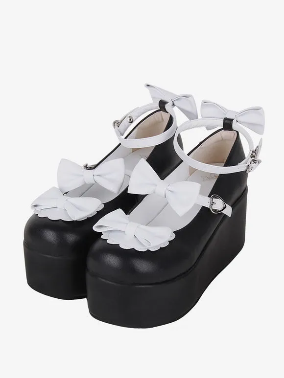 Sweet Lolita Footwear Black Butterfly Two-Tone PU Leather Wedge Heel Lolita Pumps