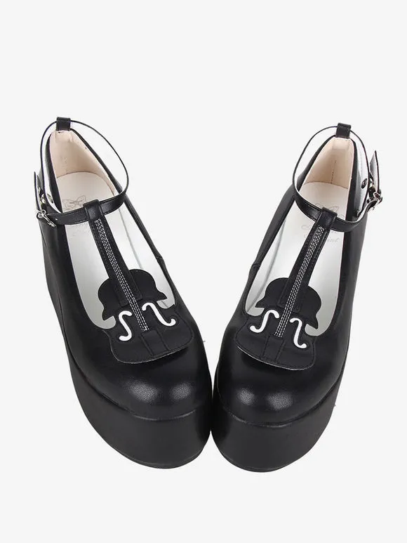 Sweet Lolita Footwear Black T-Strap PU Leather Wedge Heel Lolita Shoes