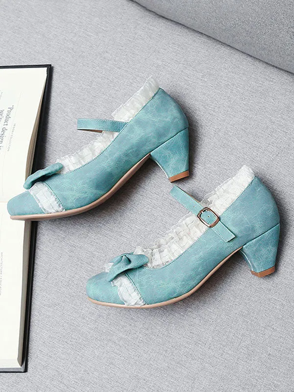 Sweet Lolita Footwear Pink Ruffles Bows Round Toe Suede Nap Lolita Shoes