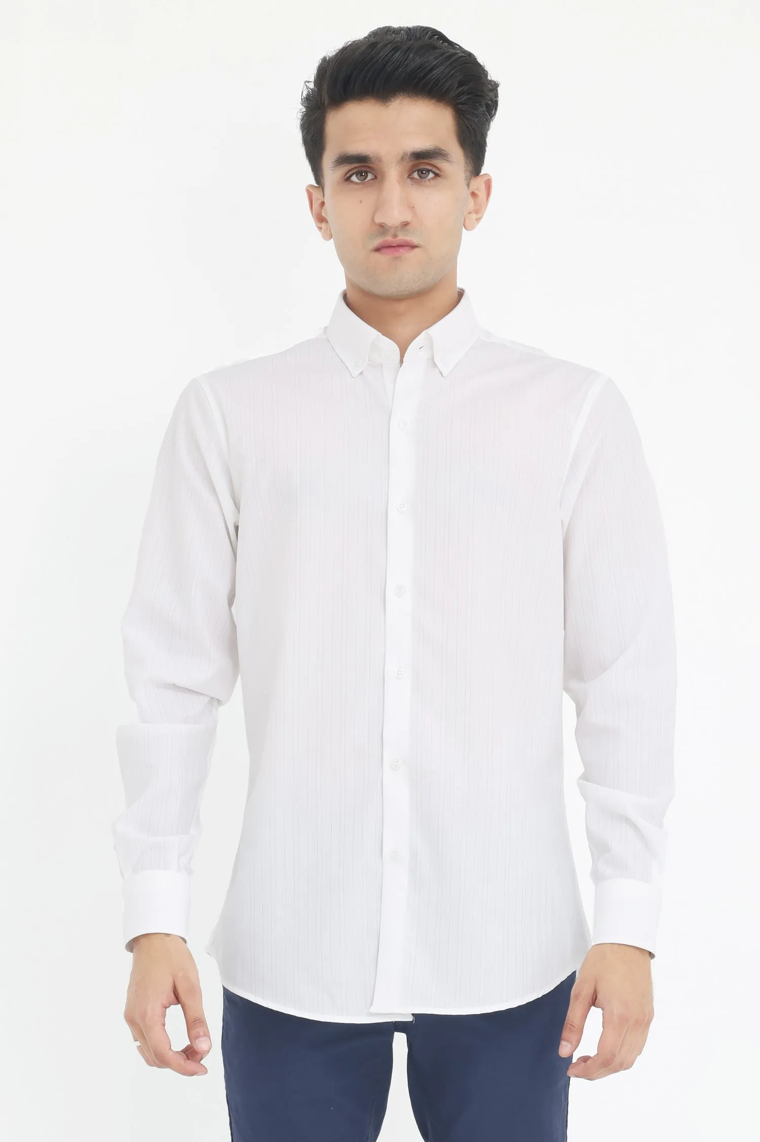 TEXTURED BUTTON-DOWN SHIRT-WHITE-LINING