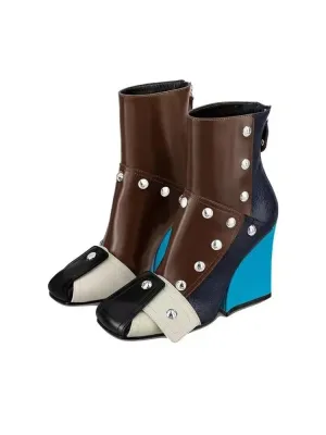 Thick Soled Slope Heel Short Boots Sexy Side Zipper High Heel  Women's Shoes