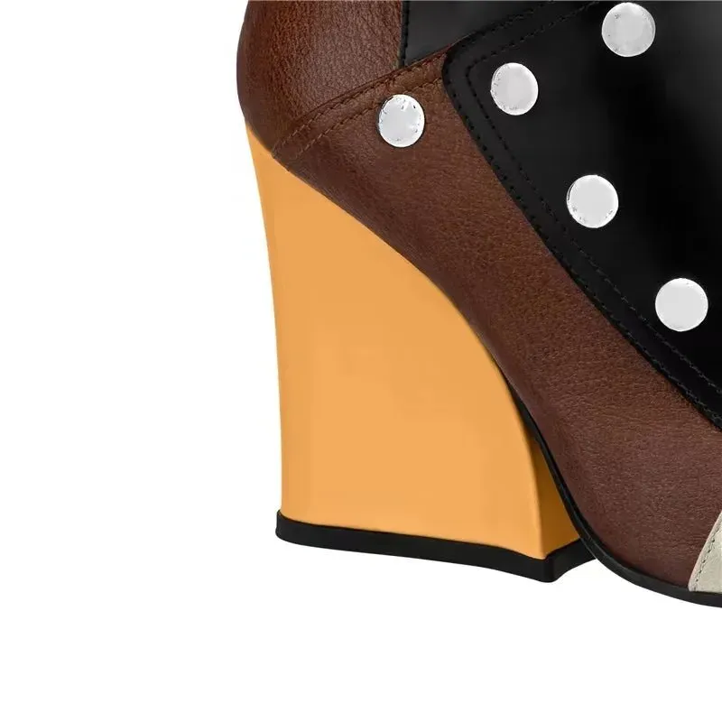 Thick Soled Slope Heel Short Boots Sexy Side Zipper High Heel  Women's Shoes