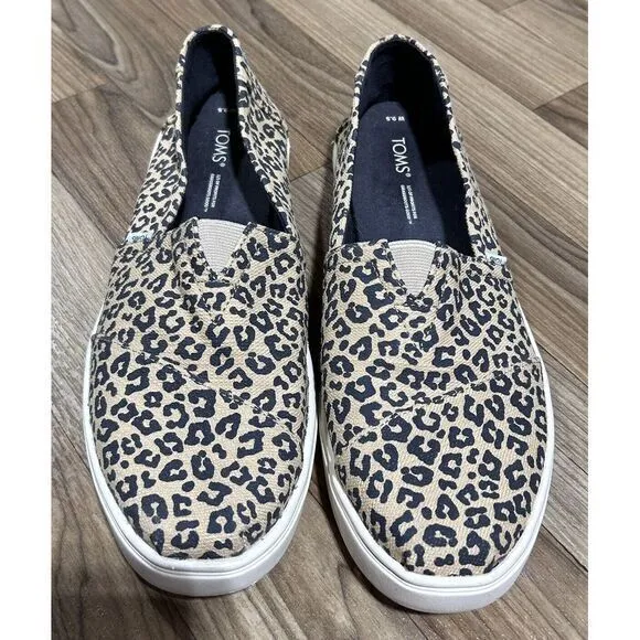 TOMS Women's Leopard Alpargata Cupsole Canvas OrthoLite Slip On‎ Shoe Brown 9.5