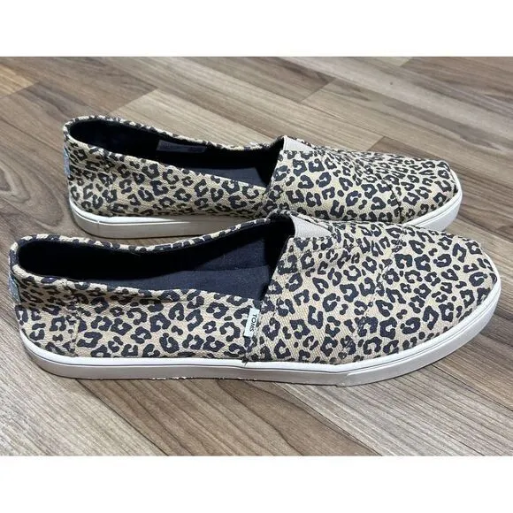 TOMS Women's Leopard Alpargata Cupsole Canvas OrthoLite Slip On‎ Shoe Brown 9.5