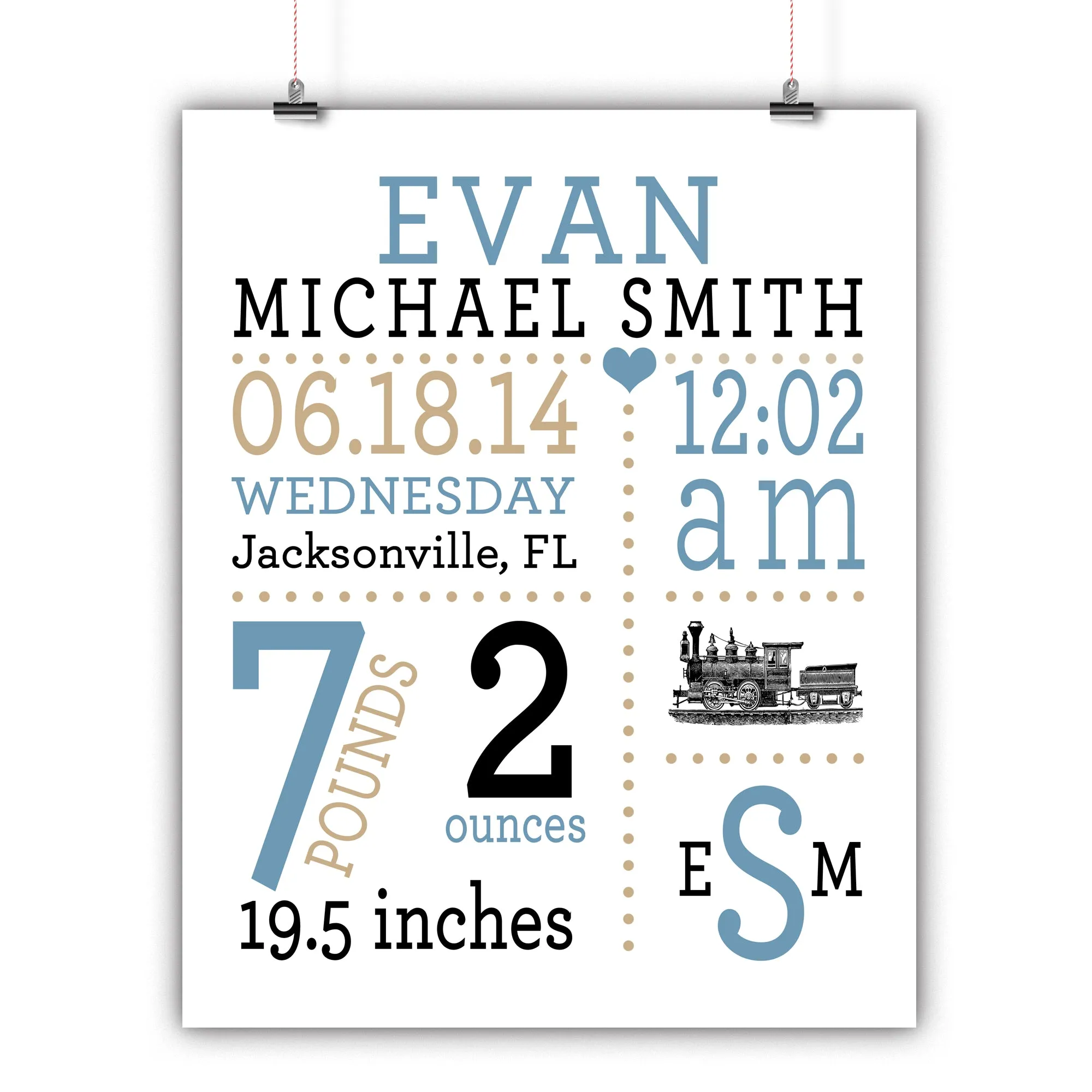 Train Baby Birth Stats Nursery Wall Art
