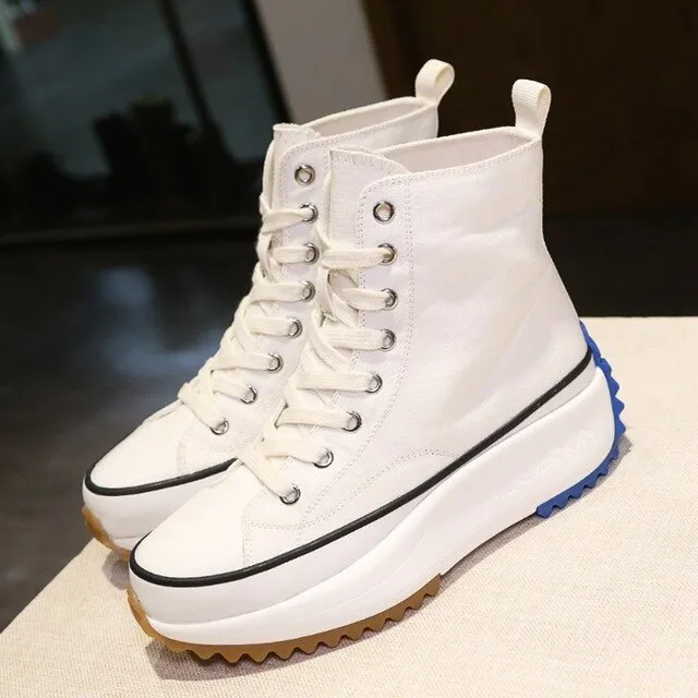 Trend lace-up flat canvas shoes thick bottom shoes