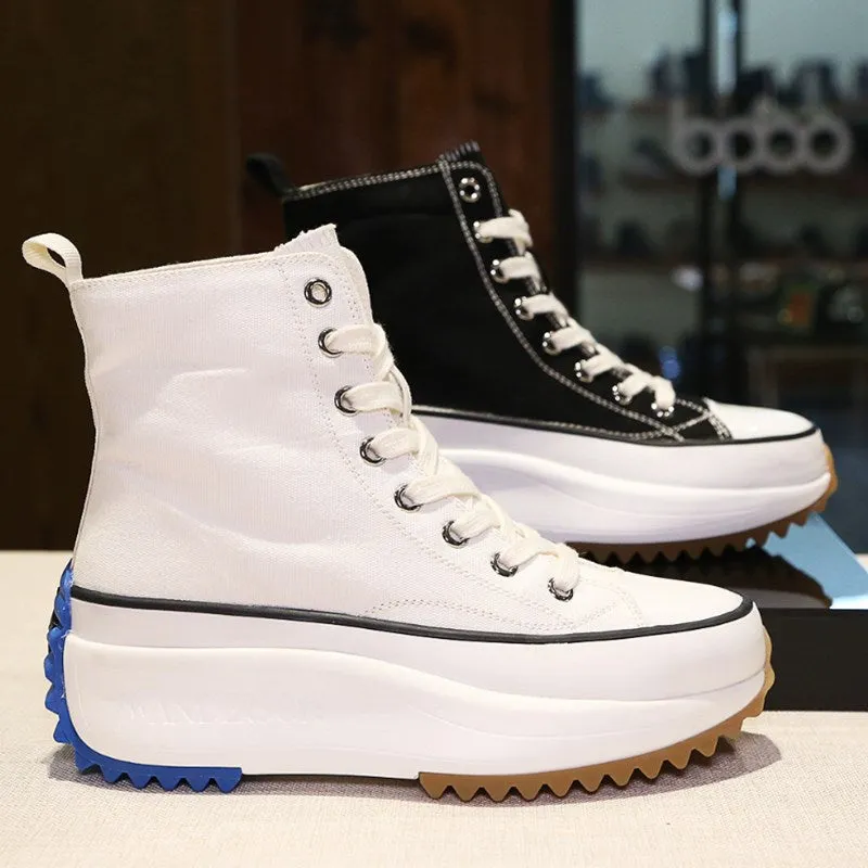 Trend lace-up flat canvas shoes thick bottom shoes