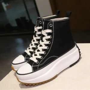 Trend lace-up flat canvas shoes thick bottom shoes