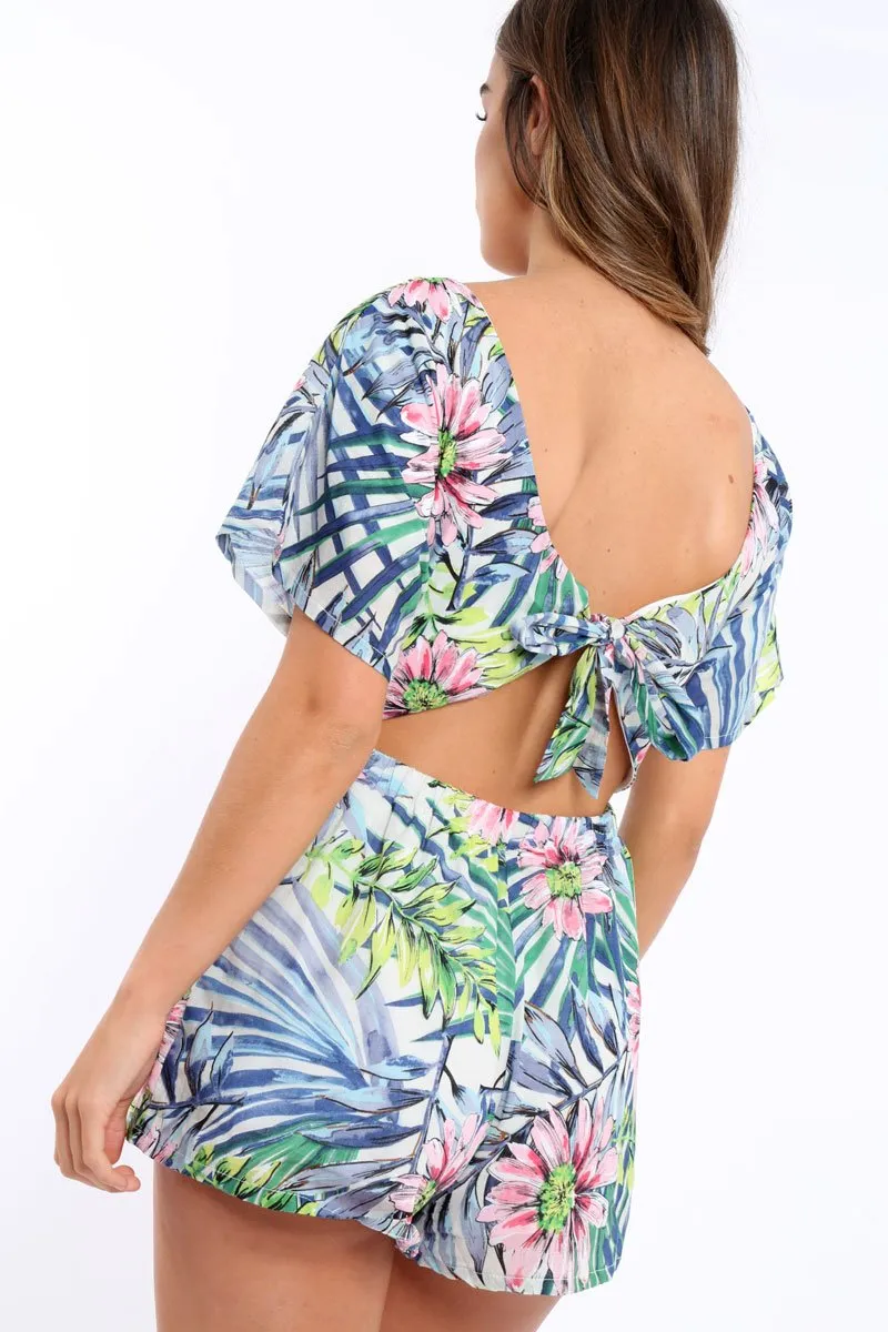 Tropical Print with Open Tie Back Playsuit - Leannah