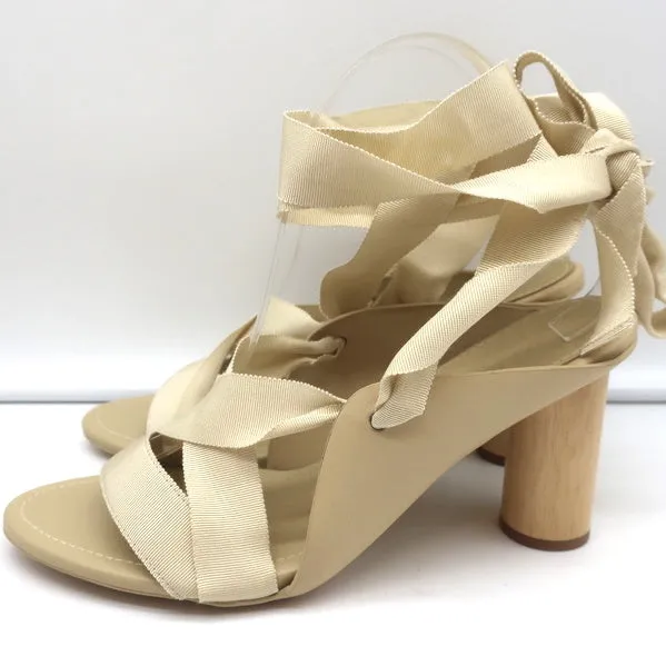Ulla Johnson Ankle Wrap Sandals Kharis Nude Leather Size 40 Open Toe Heels NEW