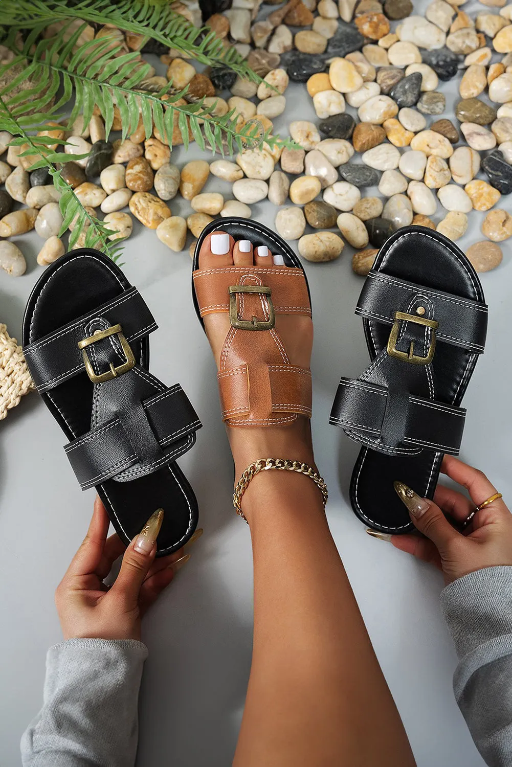 Vintage Banded Buckle Slippers