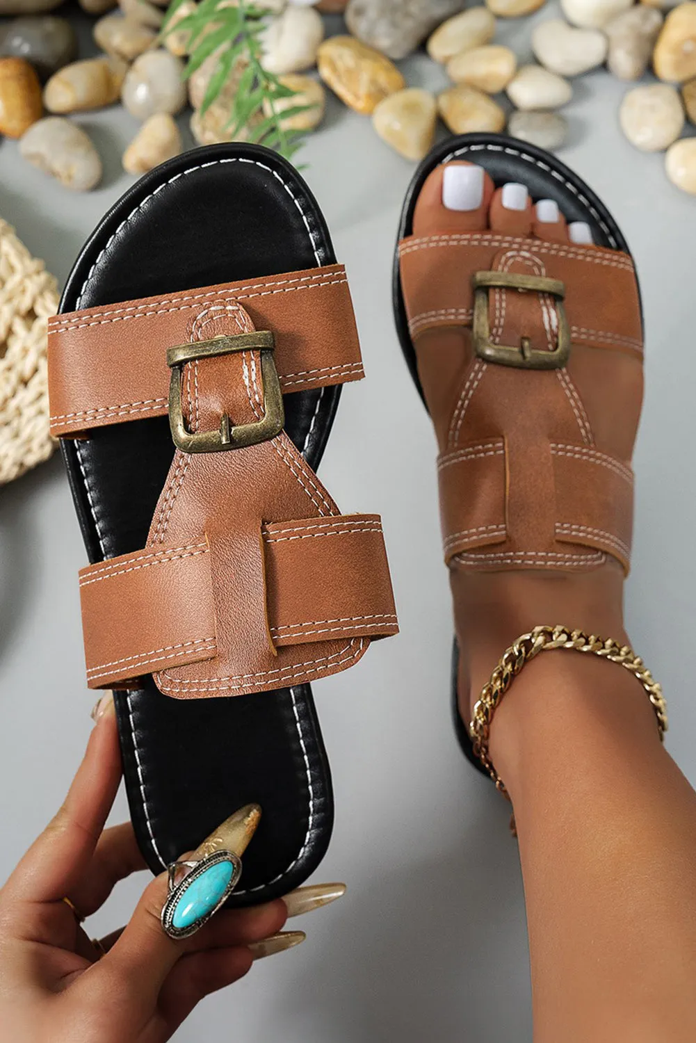 Vintage Banded Buckle Slippers