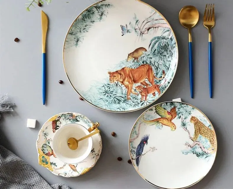 Vintage Inspired Wild Cat Bone China Plate