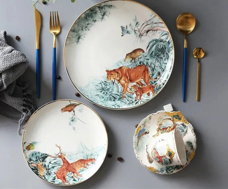 Vintage Inspired Wild Cat Bone China Plate