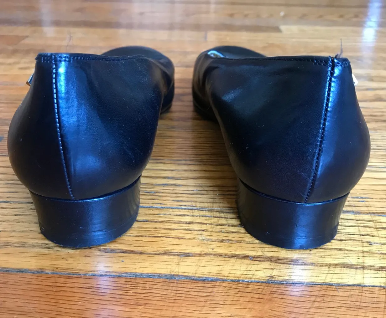 Vintage Moschino Black leather Heels With Gold Lettering