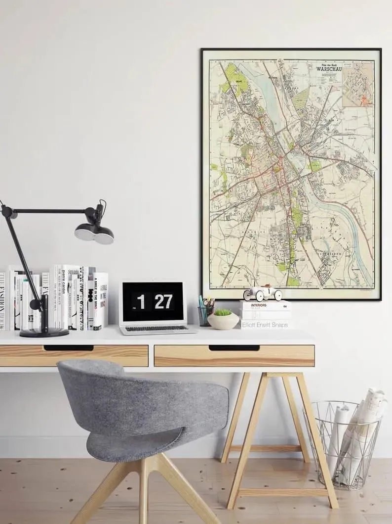 Warsaw City Map Wall Print| Framed Map Wall Decor