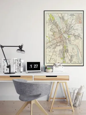 Warsaw City Map Wall Print| Framed Map Wall Decor