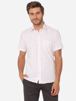 White & Red Checked Slim Fit Casual Shirt | JadeBlue