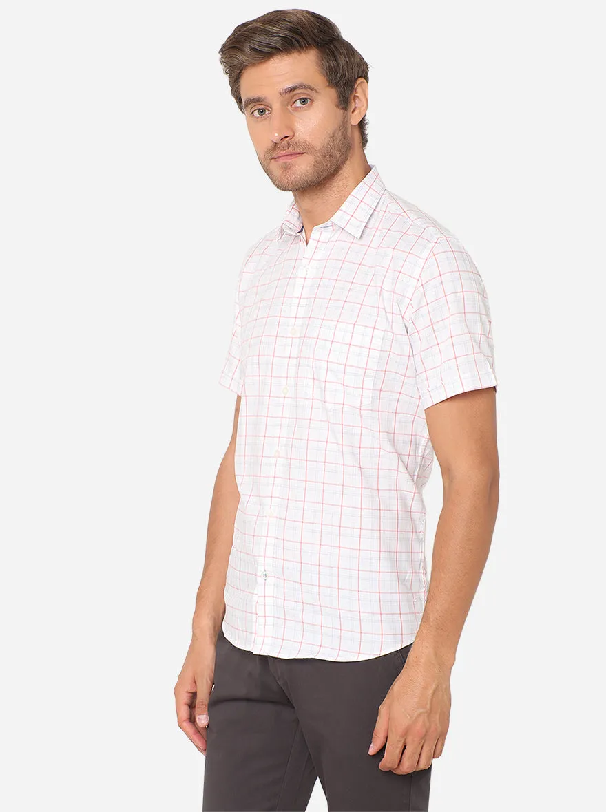 White & Red Checked Slim Fit Casual Shirt | JadeBlue