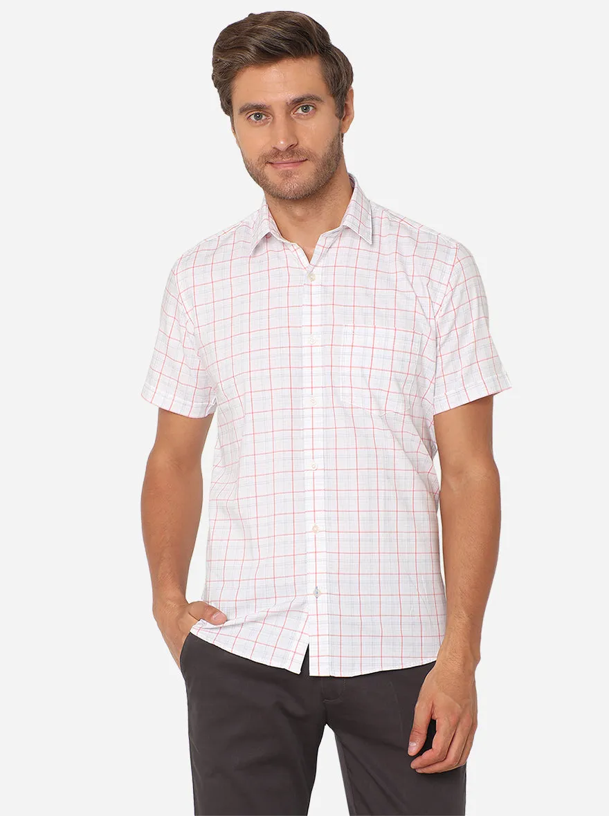 White & Red Checked Slim Fit Casual Shirt | JadeBlue