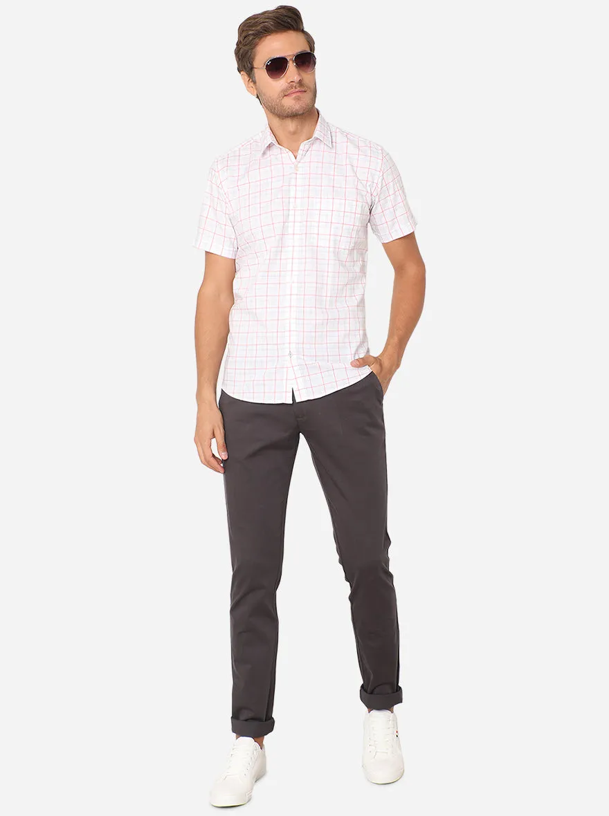 White & Red Checked Slim Fit Casual Shirt | JadeBlue