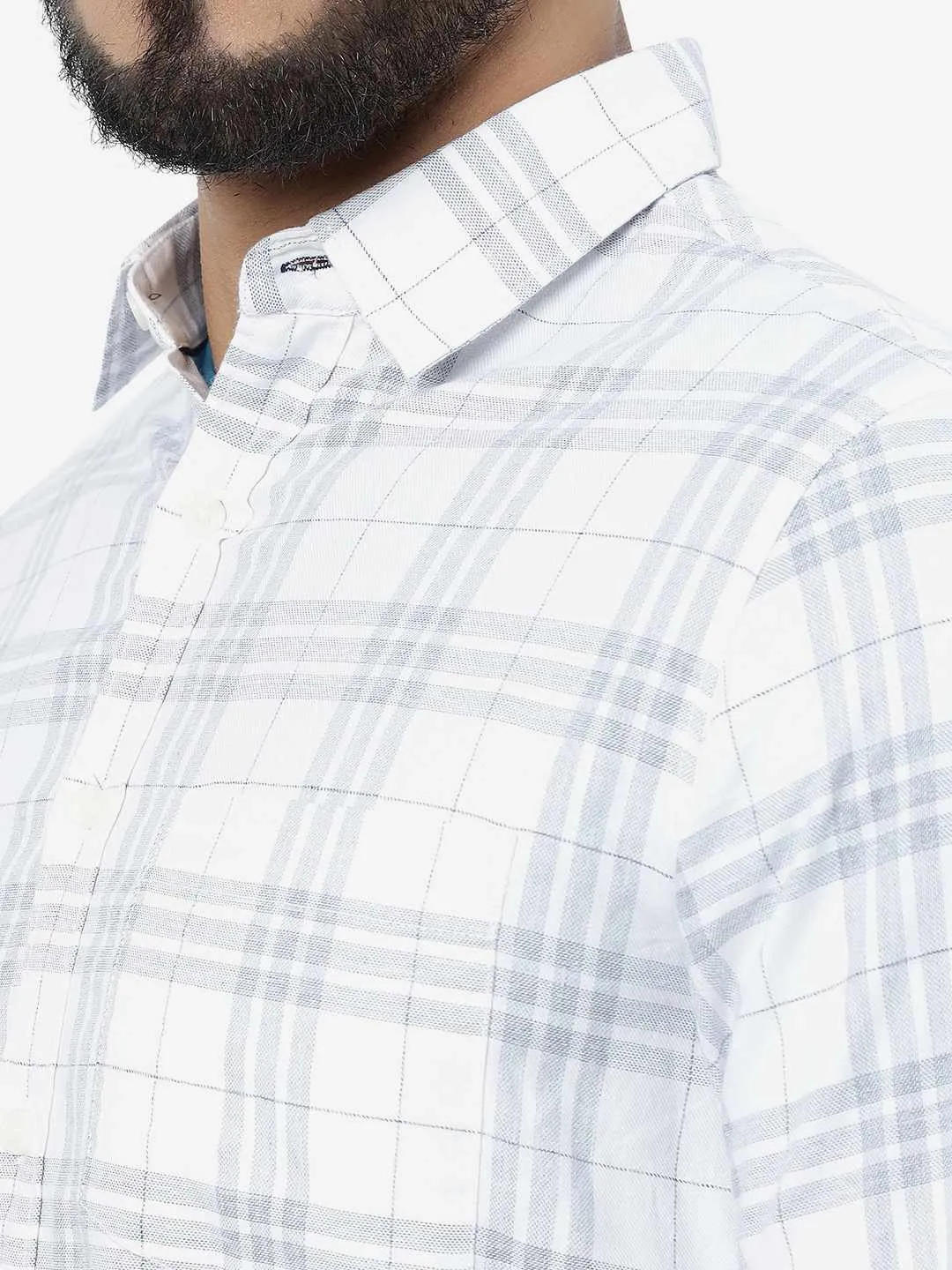 White Checked Slim Fit Casual Shirt | Greenfibre