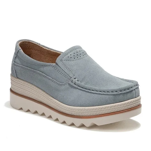 Women flat shoes thick soled platform shoes leather suede casual shoes slip on flats creepers