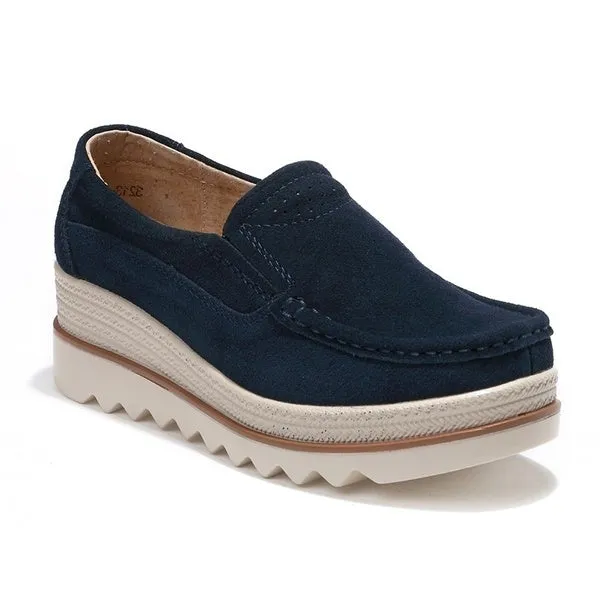 Women flat shoes thick soled platform shoes leather suede casual shoes slip on flats creepers