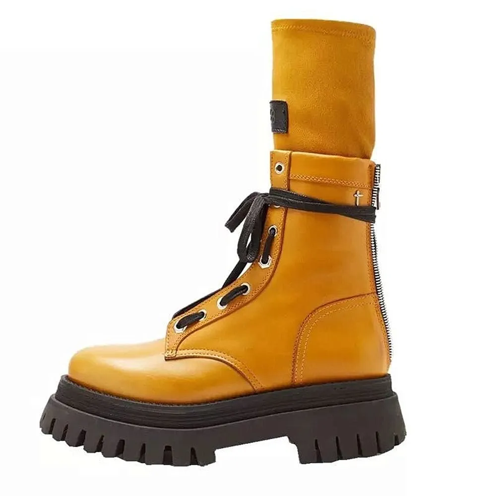 Women Shoes Big Size Platform Cowhide Thick-Soled Martin Boots