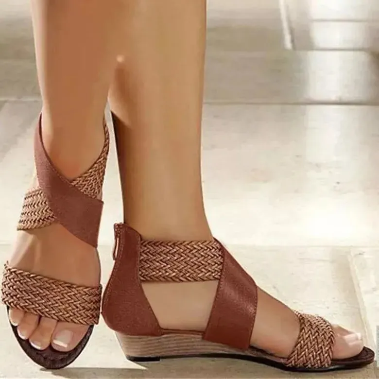 Women's Fashion PU Leather Open Toe Wedge Shoes