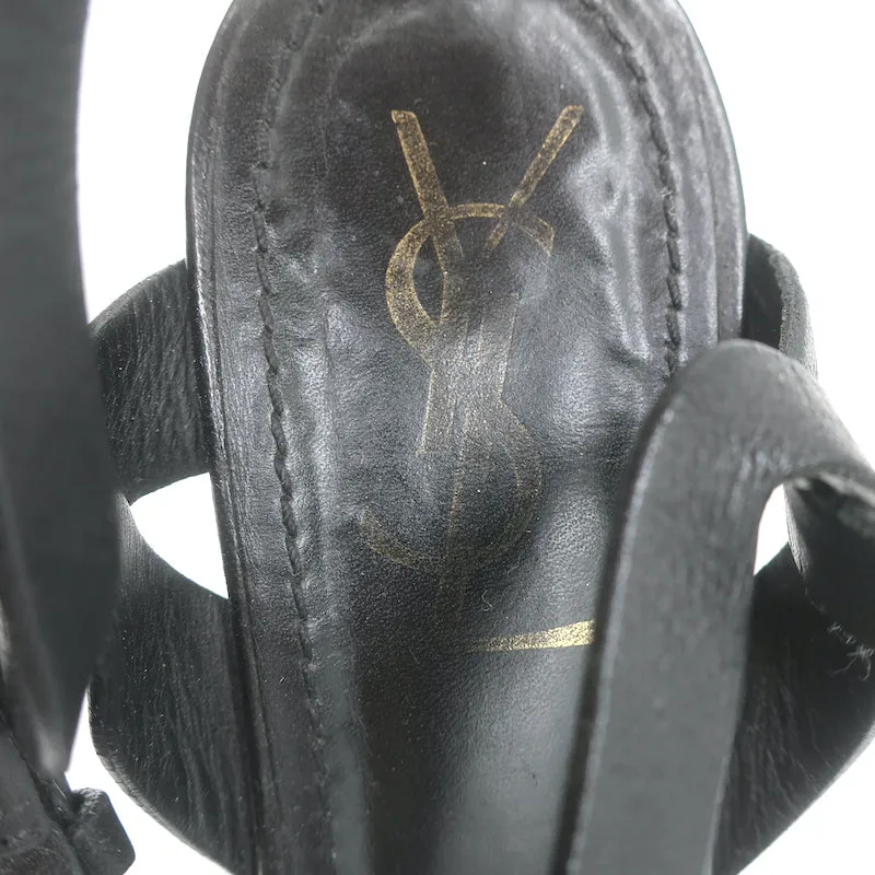 Yves Saint Laurent Tribute Sandals Black Leather Size 39 Ankle Strap Heels