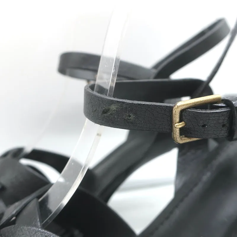 Yves Saint Laurent Tribute Sandals Black Leather Size 39 Ankle Strap Heels
