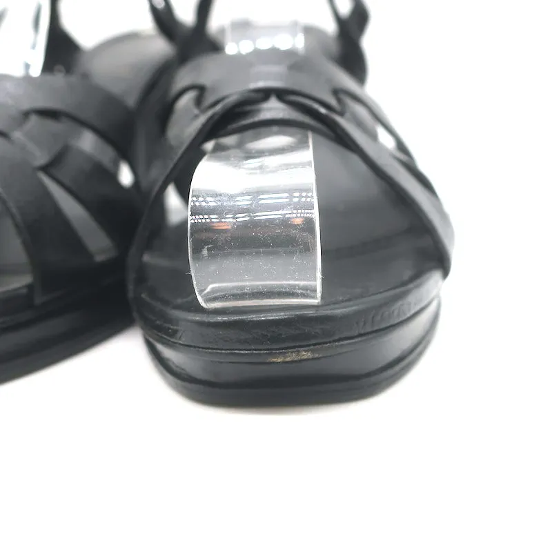 Yves Saint Laurent Tribute Sandals Black Leather Size 39 Ankle Strap Heels