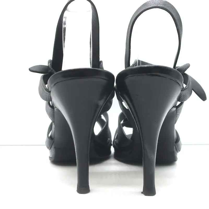 Yves Saint Laurent Tribute Sandals Black Leather Size 39 Ankle Strap Heels